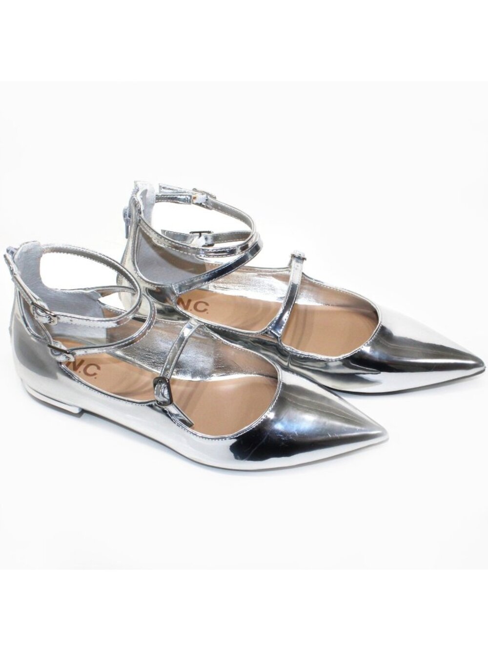I.N.C. International Concepts Women's Silver Valan Triple-Strap Flats 8M NIB